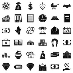 Bank deposit icons set, simple style