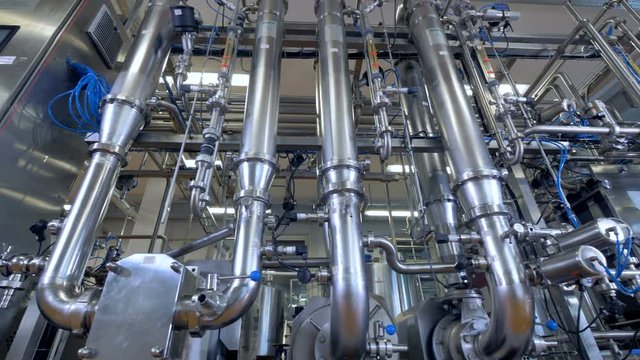 Gas, oil, waterbio pipeline at industrial plant. 4K.
