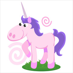 cute unicorn isolated set, magic pegasus flying with wing and horn on rainbow, fantasy horse vector illustration, myth creature dreaming on white background