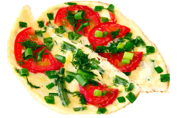 Egg omelet with tomatoes and green beans