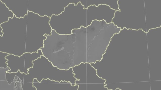 Hungary and neighborhood. Grayscale