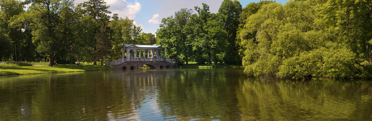 Petersburg, Russia - June 29, 2017: Tsarskoe Selo. Marble bridge