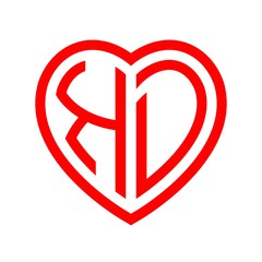 initial letters logo kd red monogram heart love shape