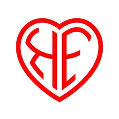 initial letters logo kf red monogram heart love shape