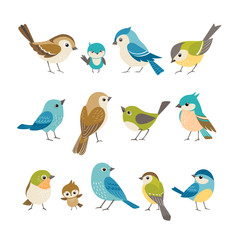 Set of cute little colorful birds isolated on white background - 168548234