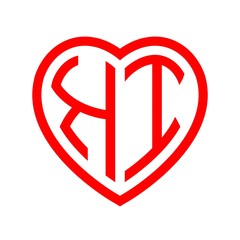 initial letters logo ki red monogram heart love shape