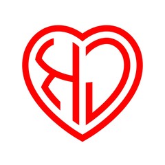 initial letters logo kj red monogram heart love shape