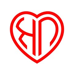 initial letters logo kn red monogram heart love shape