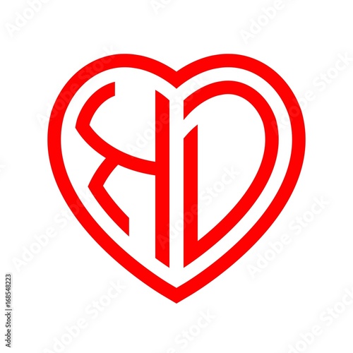 "initial letters logo kd red monogram heart love shape" Stock image and