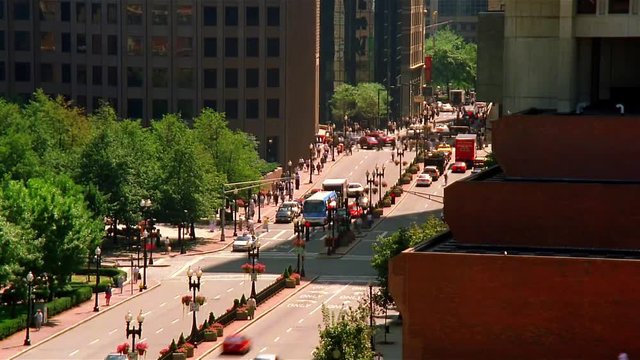 High angle time-lapse stop and go city traffic.