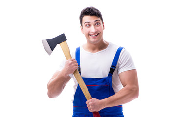Funny repairman isolated on white