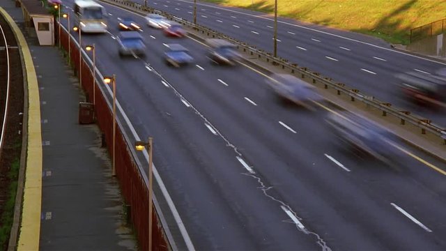 Time-lapse highway traffic.