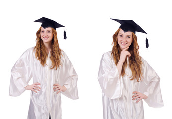 Woman student isolated on white