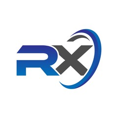 vector initial logo letters rx with circle swoosh blue gray