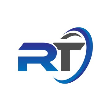 vector initial logo letters rt with circle swoosh blue gray
