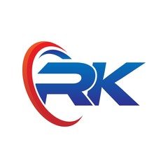 dynamic vector initial letters logo rk with circle swoosh red blue