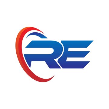 dynamic vector initial letters logo re with circle swoosh red blue