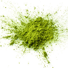 Matcha green tea powder closeup top view. Matcha is made of finely ground green tea powder. It's very common in japanese culture. Matcha is healthy due to it's high antioxydant count.