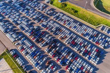 Aerial view of the Parking at the motor works © alexkazachok