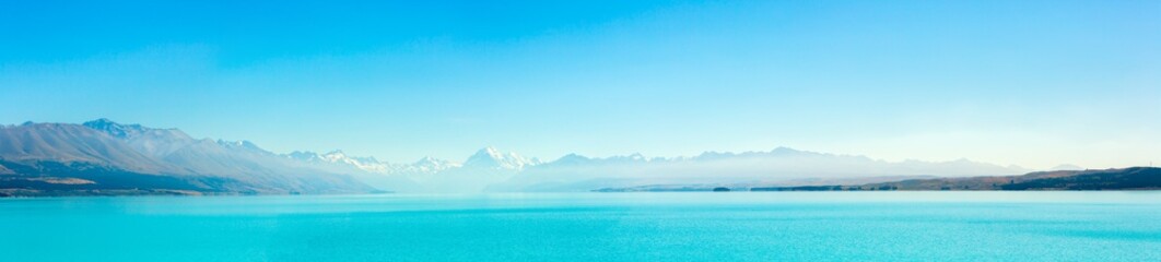 Panorama Lake Pukaki and Mt. Cook as a Background