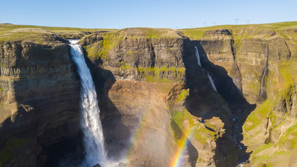 Aerial view of beautiful Waterfall Haifoss in Iceland