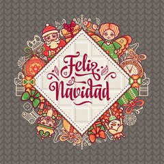 Feliz navidad. Xmas card on Spanish language.