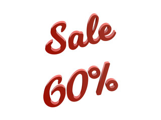 Sale 60 Percents Discount Calligraphic 3D Rendered Red Color Text Illustration, Isolated On White Background
