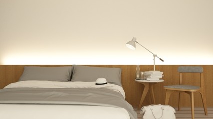Bedroom minimal interior space in hotel and decoration - 3D Rendering