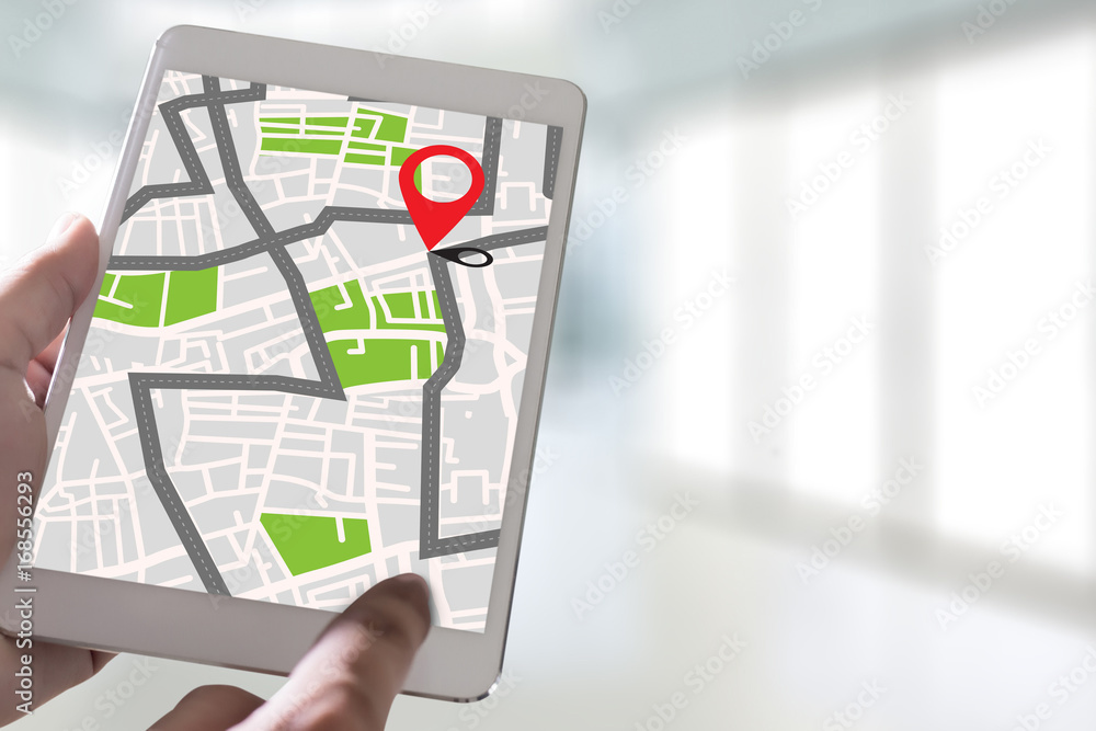 Poster gps map to route destination network connection location street map with gps icons navigation