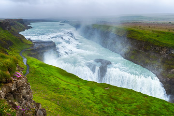Beautiful waterfalls Gullfoss in Iceland, part of Golden Circle
