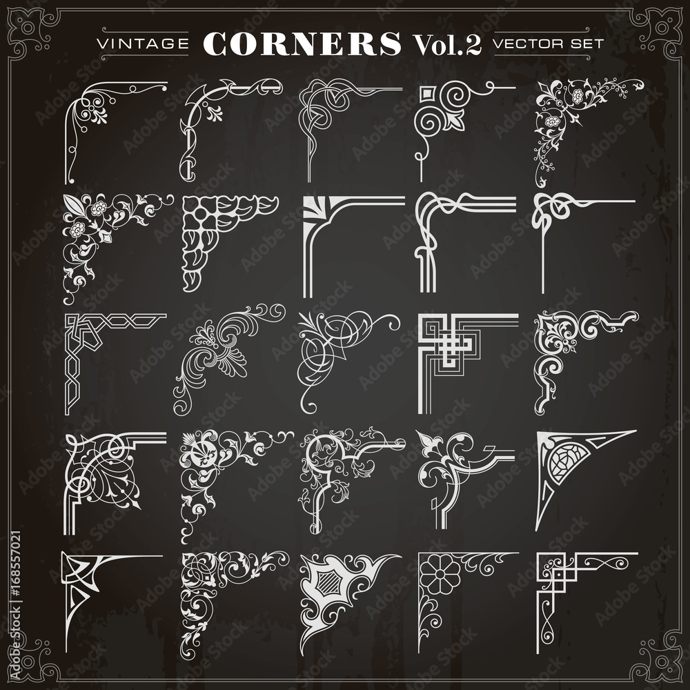 Canvas Prints vintage design elements corners and borders set 2