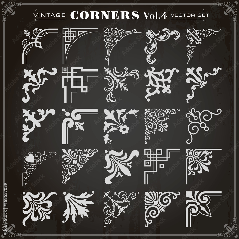 Canvas Prints vintage design elements corners and borders set 4