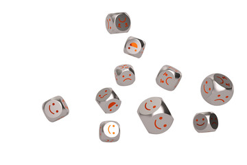 Emoji icon on steel dices.3D illustration.