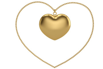 Gold chain with heart on white background.3D illustration.
