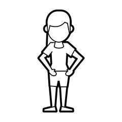 Flat line uncolored standing woman over white background vector illustration