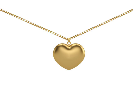 Gold ornament in the form of heart objects on white background.3D illustration.