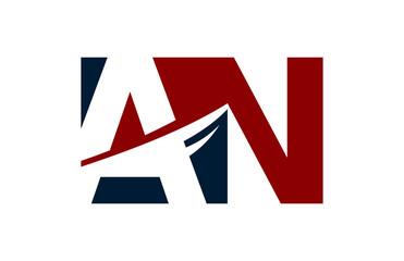 AN Red Negative Space Square Swoosh Letter Logo