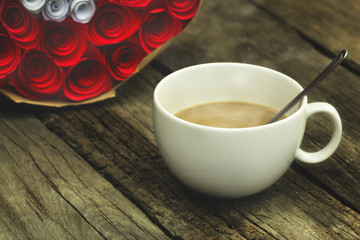 Coffee Mug White on wooden table.