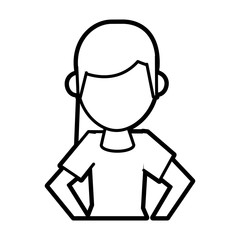 Flat line uncolored woman avatar over white background vector illustration