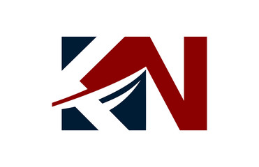 KN Red Negative Space Square Swoosh Letter Logo