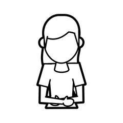 Flat line uncolored woman avatar over white background vector illustration