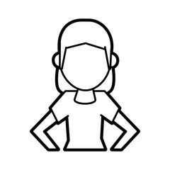 Flat line uncolored woman avatar over white background vector illustration