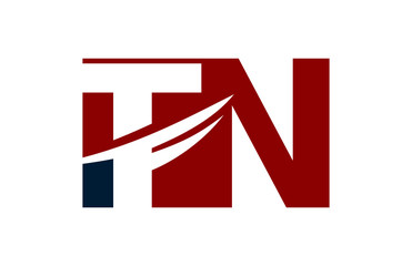 TN Red Negative Space Square Swoosh Letter Logo