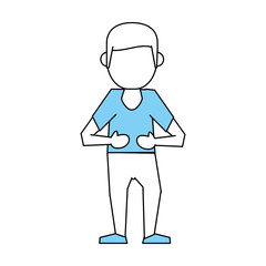 Flat line monocromatic standing man over white background vector illustration