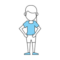 Flat line monocromatic standing woman over white background vector illustration