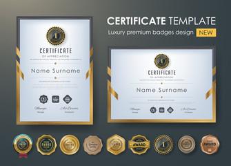 certificate template with luxury pattern,diploma,Vector illustration and vector Luxury premium badges design,Set of retro vintage badges and labels. - obrazy, fototapety, plakaty