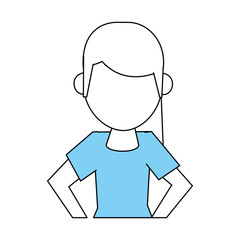 Flat line monocromatic woman avatar over white background vector illustration