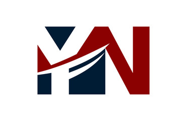YN Red Negative Space Square Swoosh Letter Logo