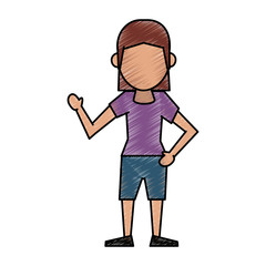 Colorful standing woman doodle over white background vector illustration