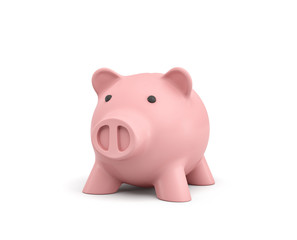 3d rendering of a pink ceramic piggy bank isolated on white background.